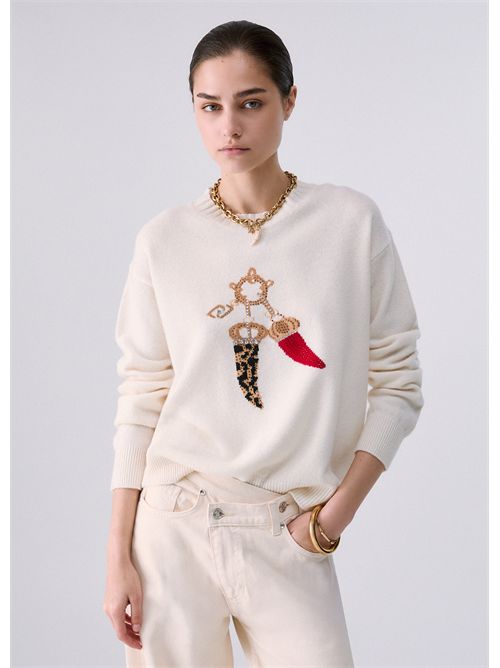 Maglia jacquard in lana con charm